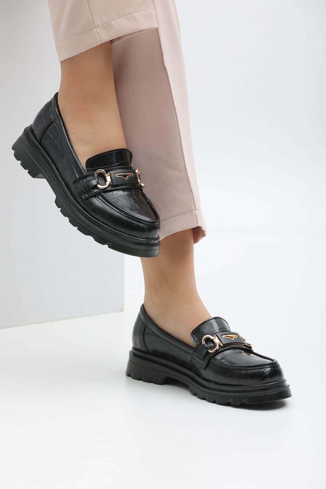 Lessy Kroko Rugan Loafer Siyah - KADIN AYAKKABI