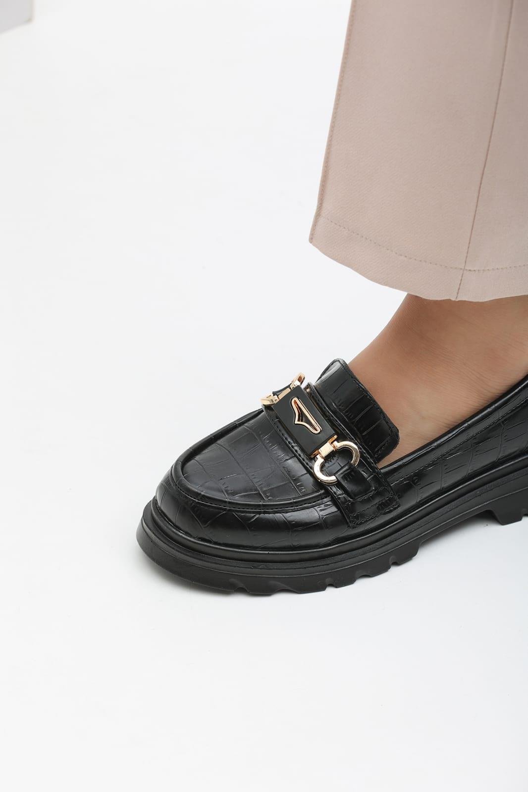 Lessy Kroko Rugan Loafer Siyah - KADIN AYAKKABI