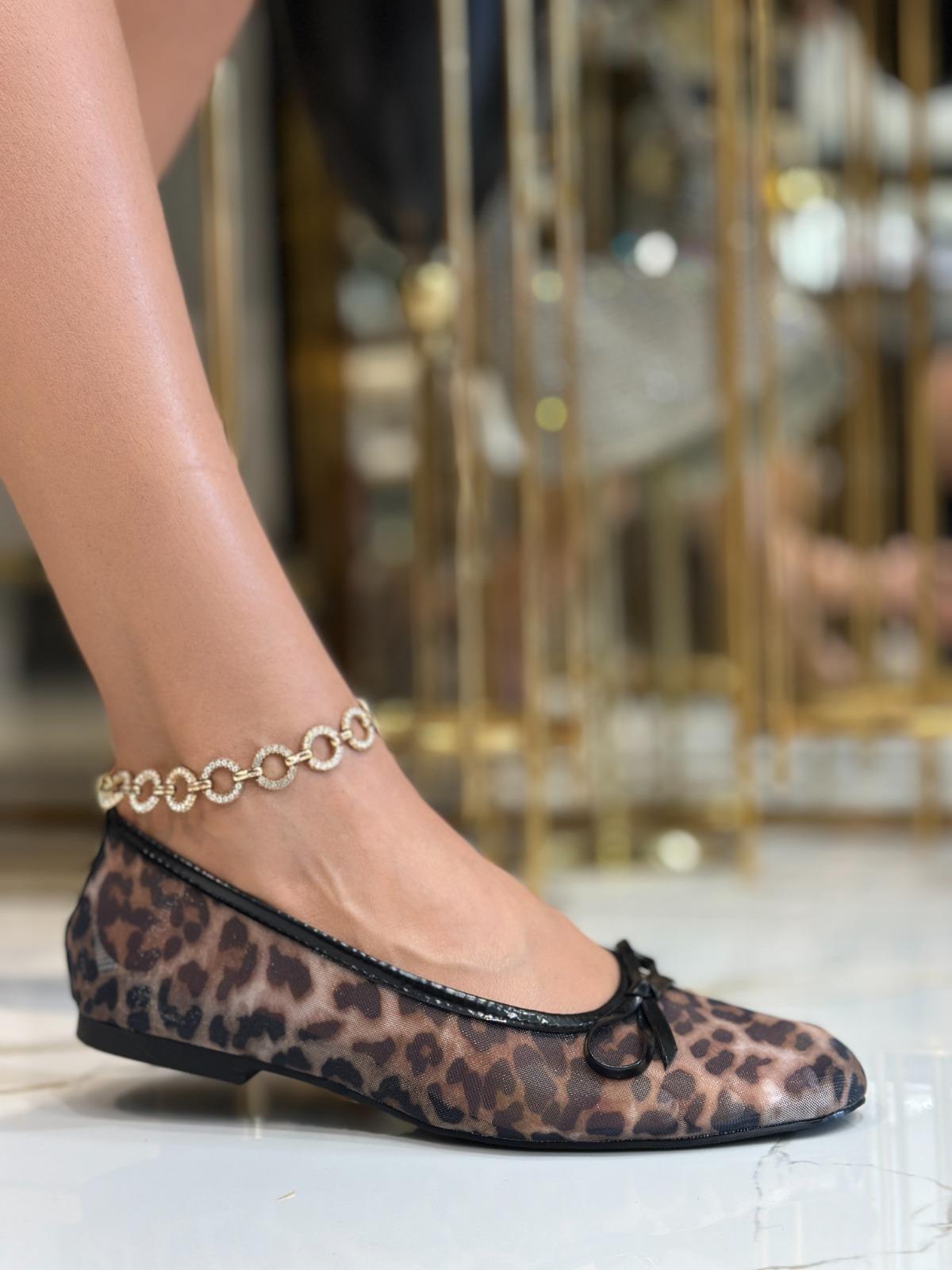 Lita Deri Babet Leopar - Düz Babet