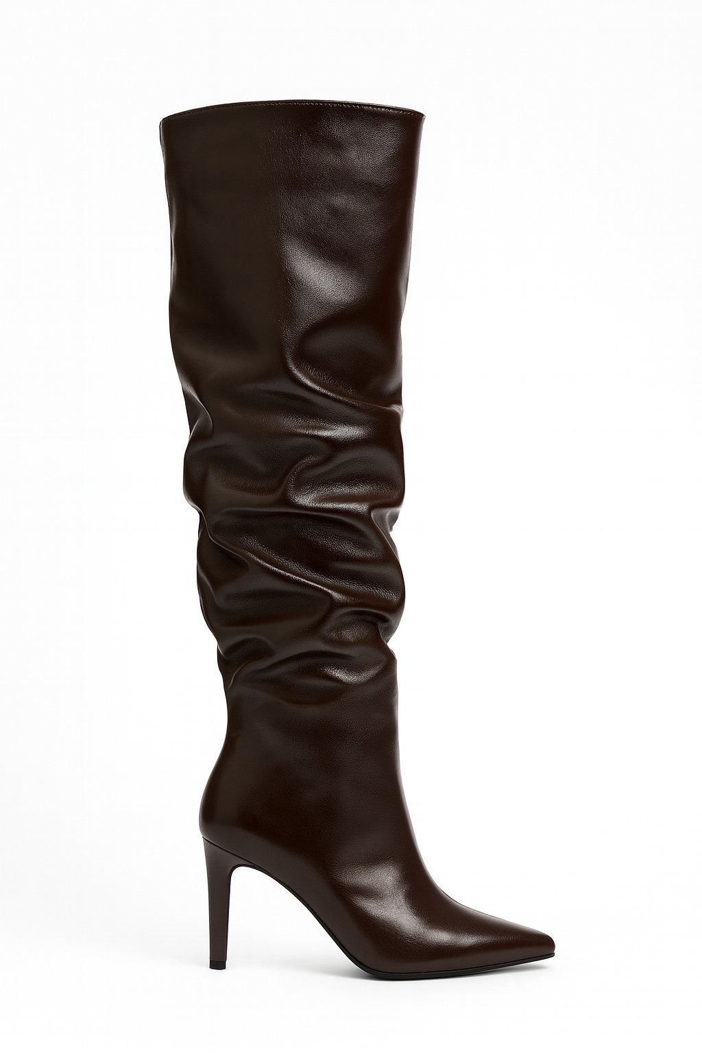 Long Class Diz Üstü İnce Topuklu Çizme Koyu Kahve - Topuklu Çizme