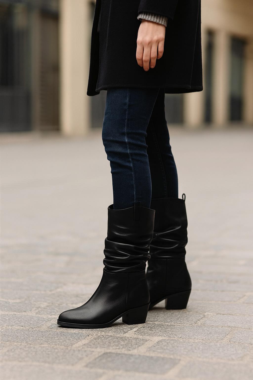 Lossi Hakiki Deri Bot Siyah - Topuklu Bot