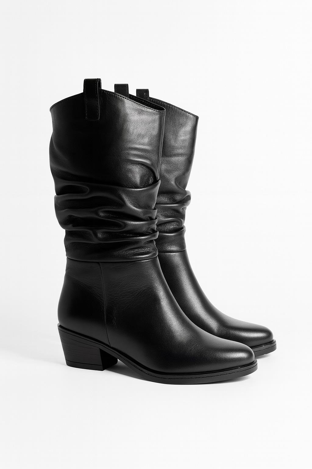 Lossi Hakiki Deri Bot Siyah - Topuklu Bot