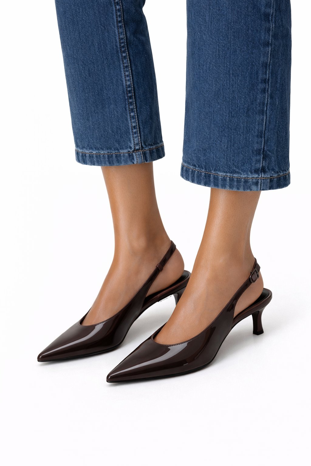 Lumiére Rugan Topuklu Slingback Stiletto Kahverengi - Stiletto