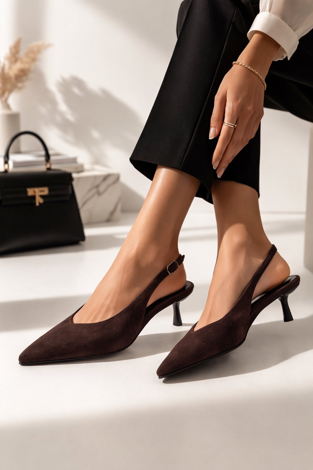 Lumiére Süet Topuklu Slingback Stiletto Kahverengi - Stiletto