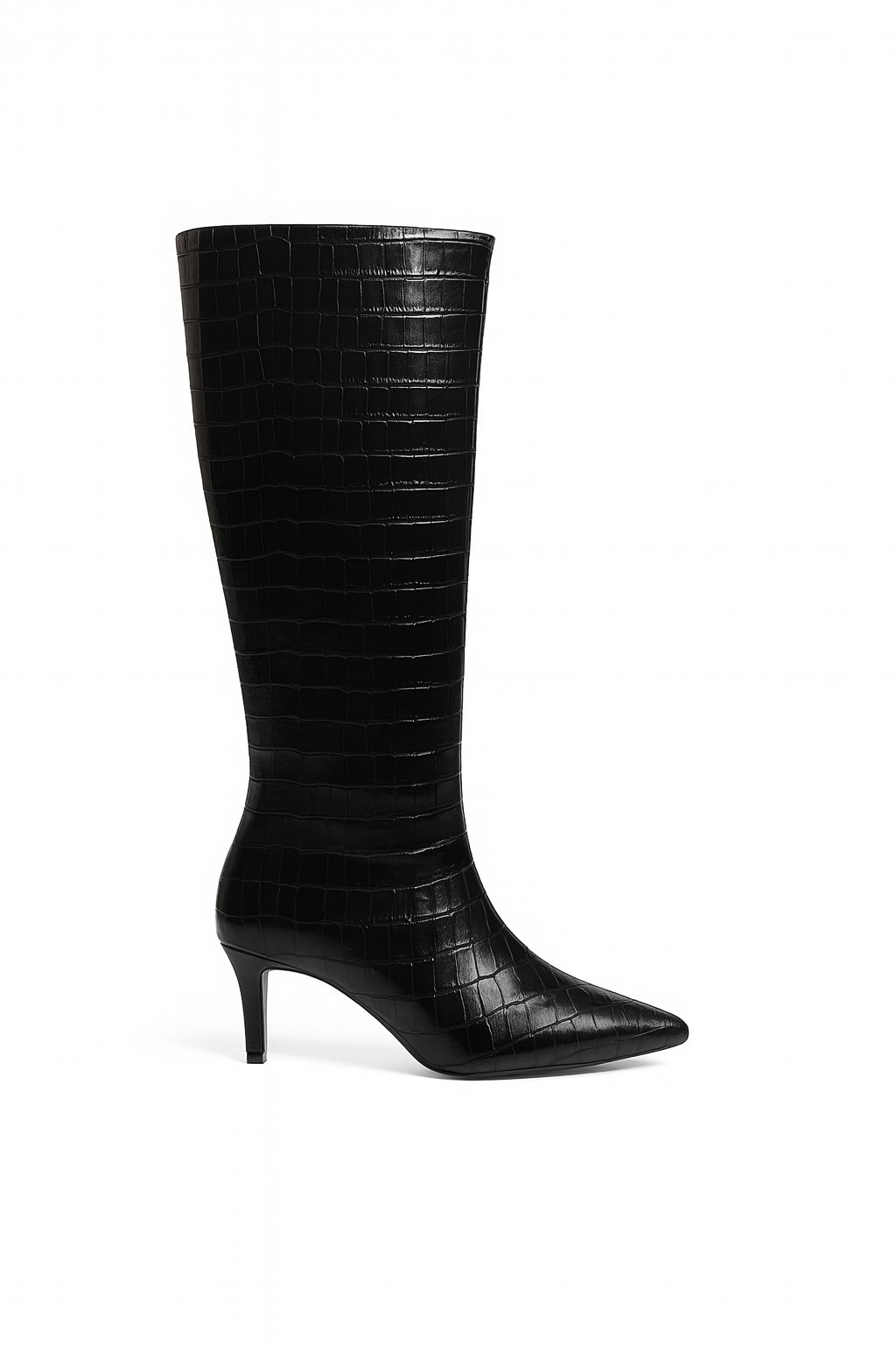 LuxeWarm Kroko İnce Topuklu Çizme Siyah - Topuklu Çizme