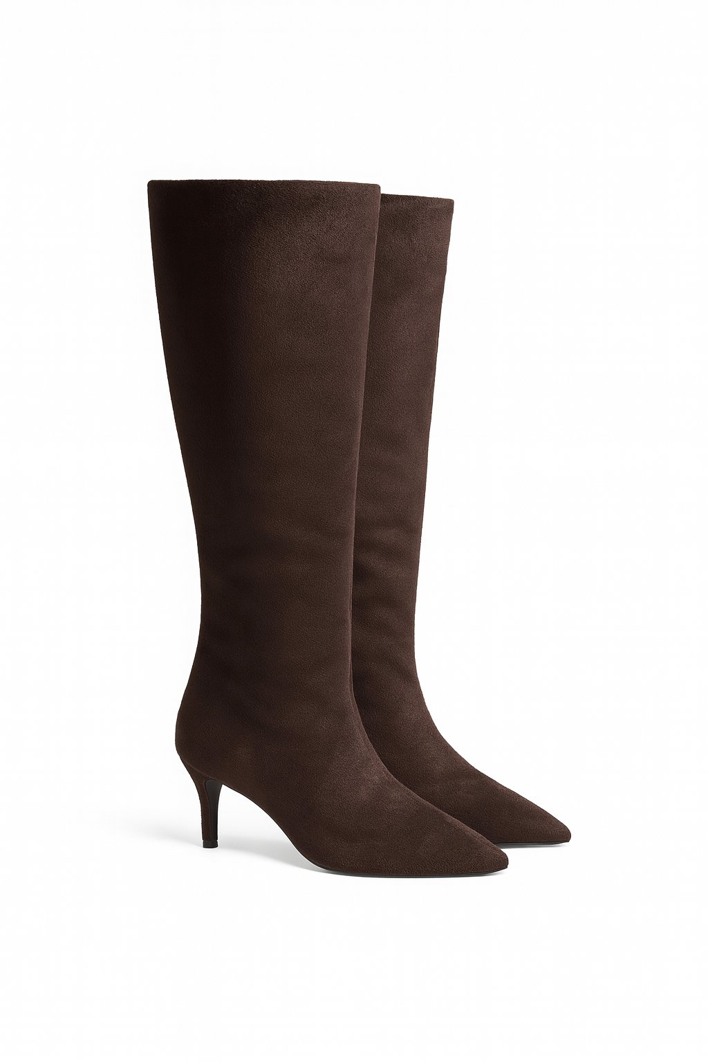 LuxeWarm Süet İnce Topuklu Çizme Kahverengi - Topuklu Çizme