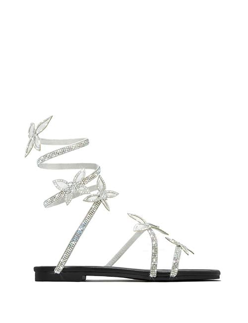 Mariposa Kelebekli Kristal Taşlı Sandalet Siyah - KADIN AYAKKABI
