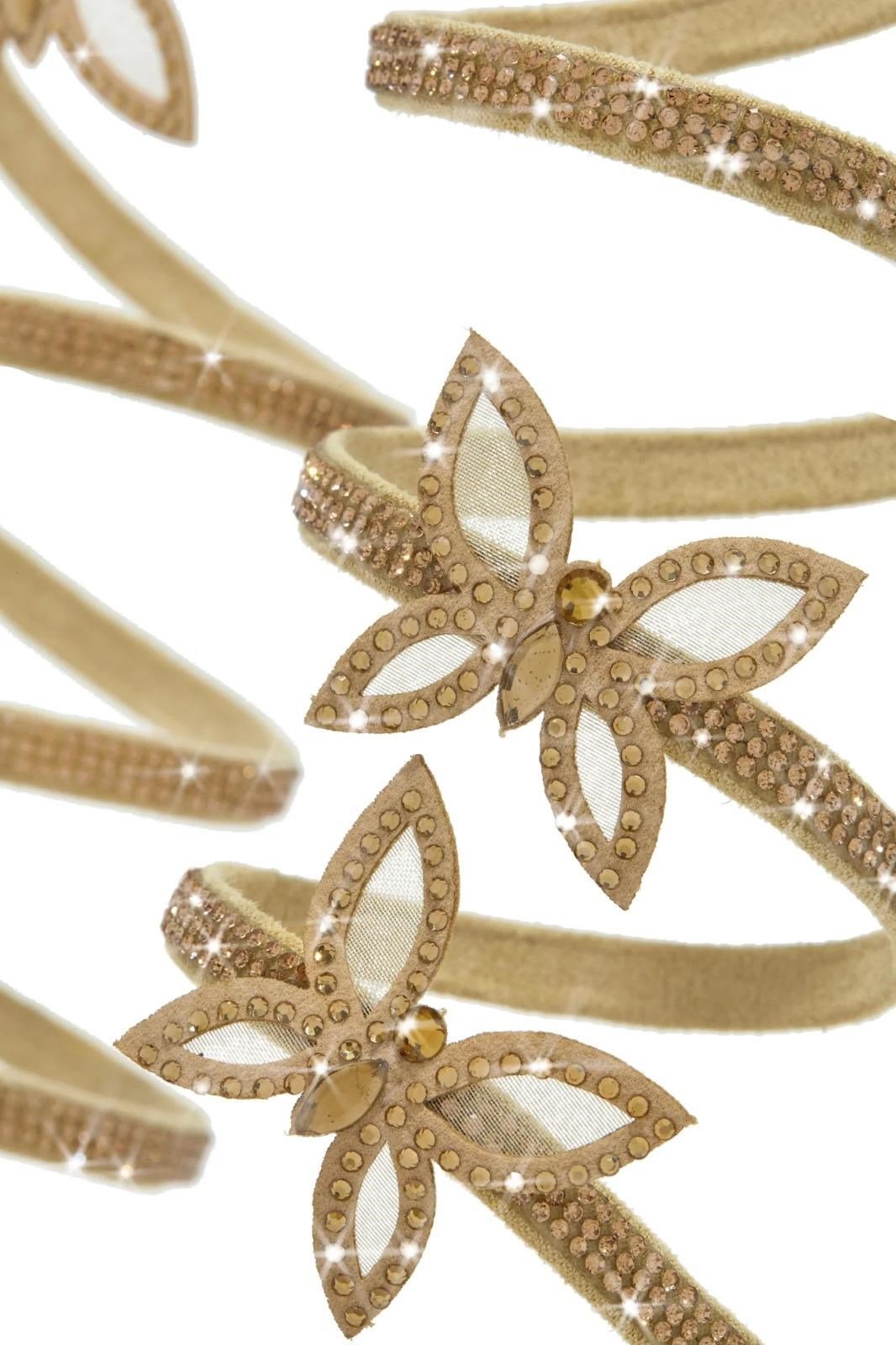 Mariposa Kelebekli Kristal Taşlı Sandalet Gold - Düz Taban Sandalet