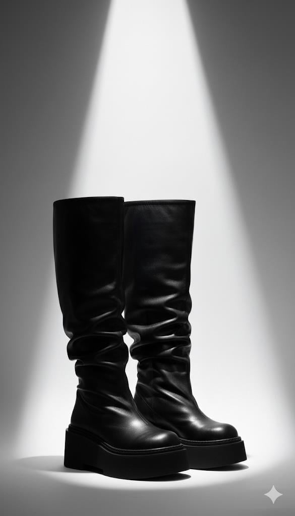 Maydonoza Yüksek Tabanlı Çizme Siyah - Düz Çizme