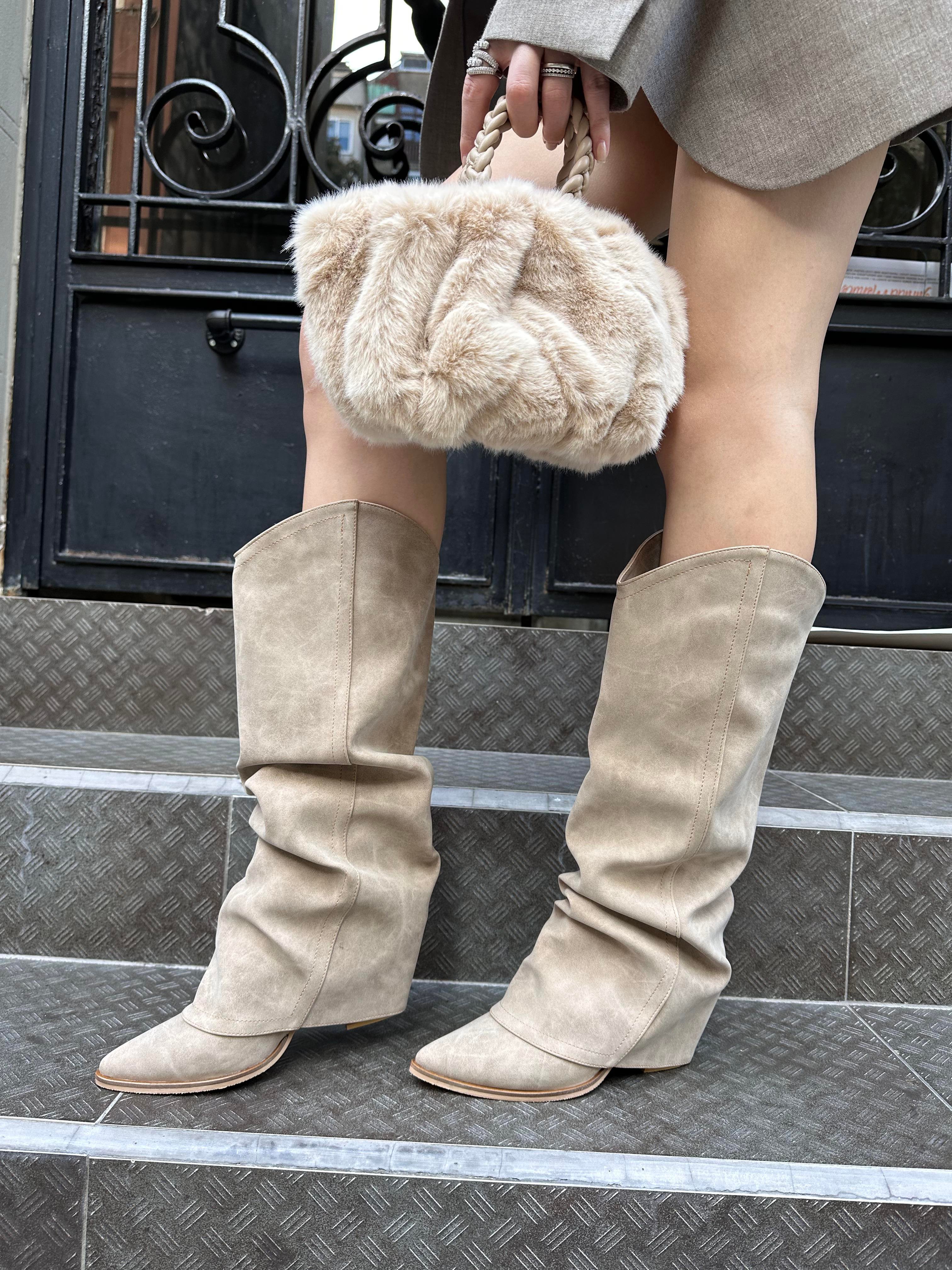 Meara Süet Çizme Bej - WOMAN SHOES