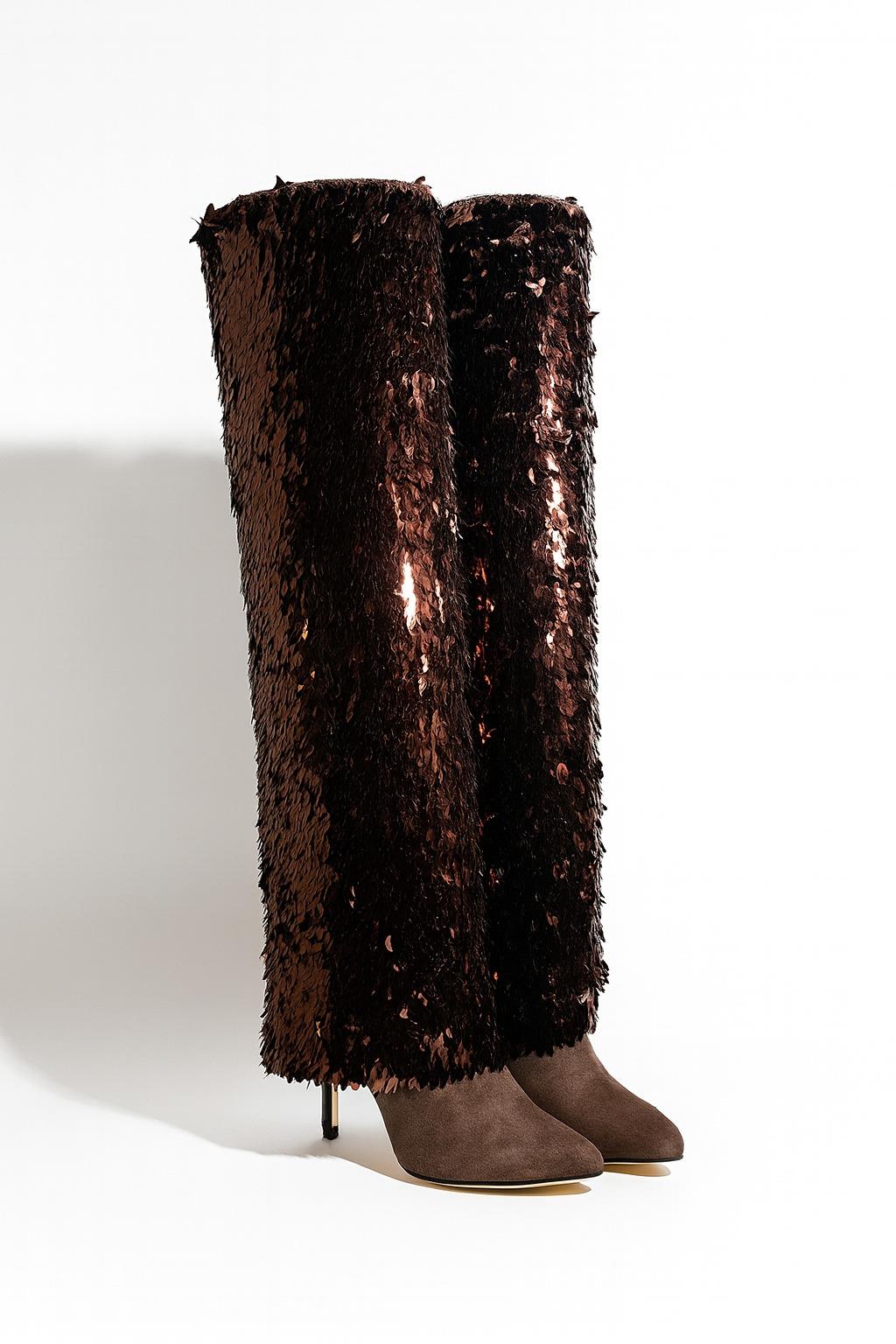 Mimu Özel Tasarım İnce Topuklu Çizme Kahverengi - Özel Tasarım Çizme