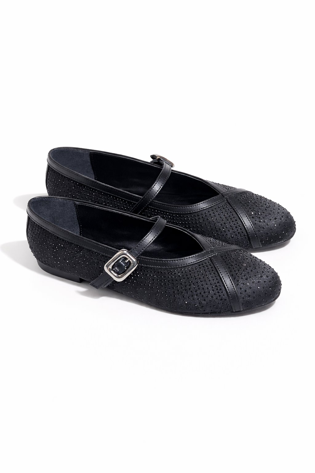 Molya Kristal Taşlı Babet Siyah - Düz Babet