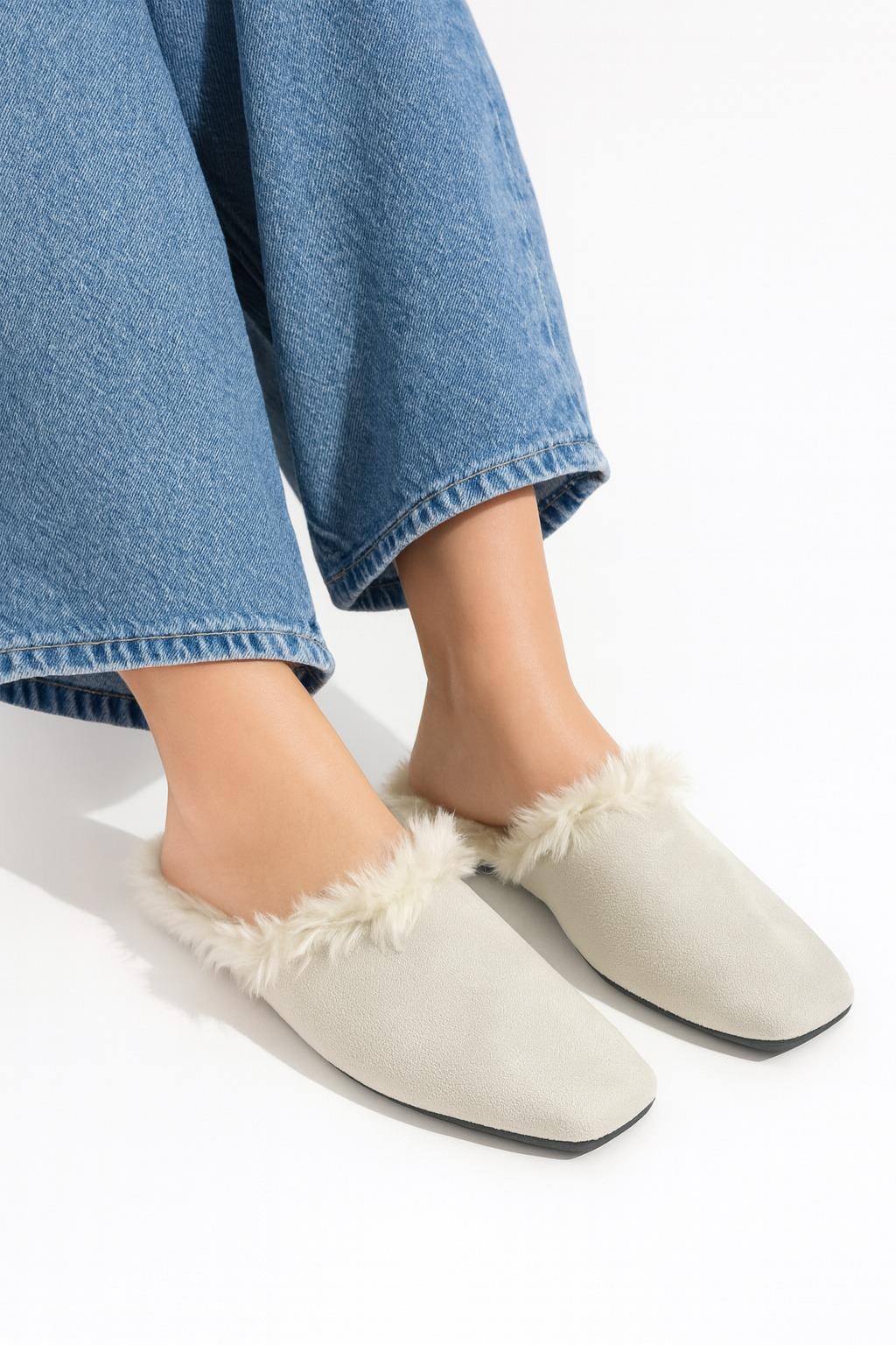 Mossie Süet Terlik Bej - Kışlık Terlik