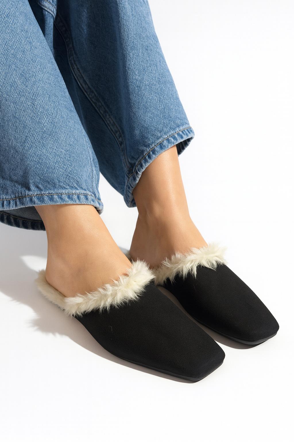 Mossie Süet Terlik Siyah - Kışlık Terlik