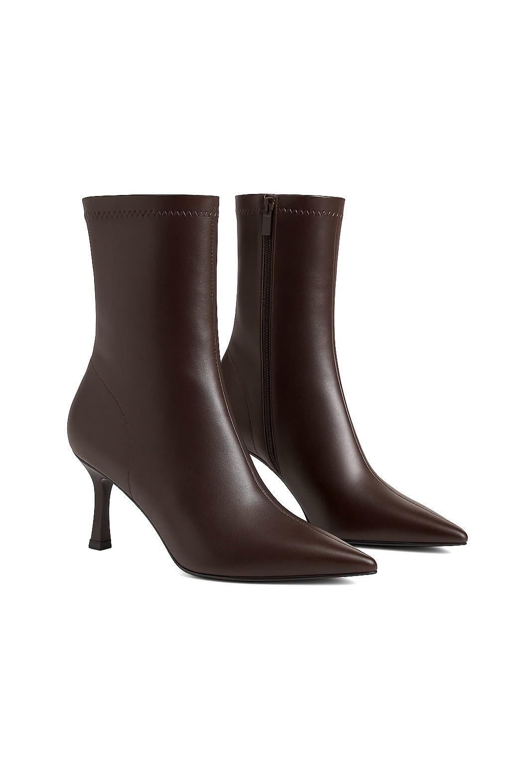 Mouni Extreme Deri İnce Topuk Bot Koyu Kahve - Topuklu Bot