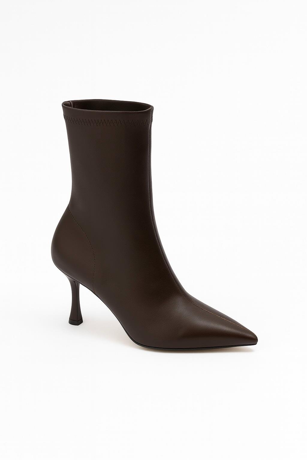 Mouni Extreme Deri İnce Topuk Bot Koyu Kahve - Topuklu Bot