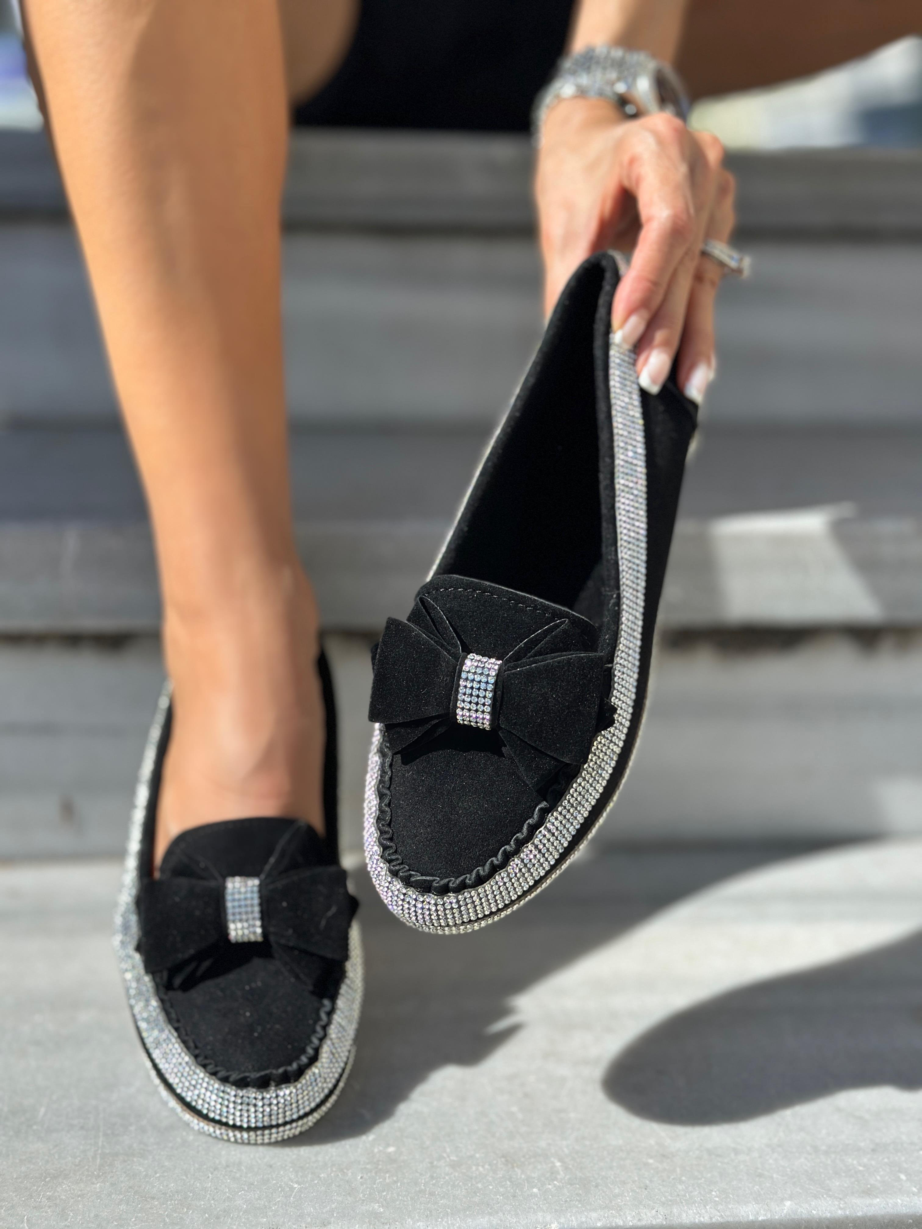 Mustang Süet Babet Siyah - Düz Babet