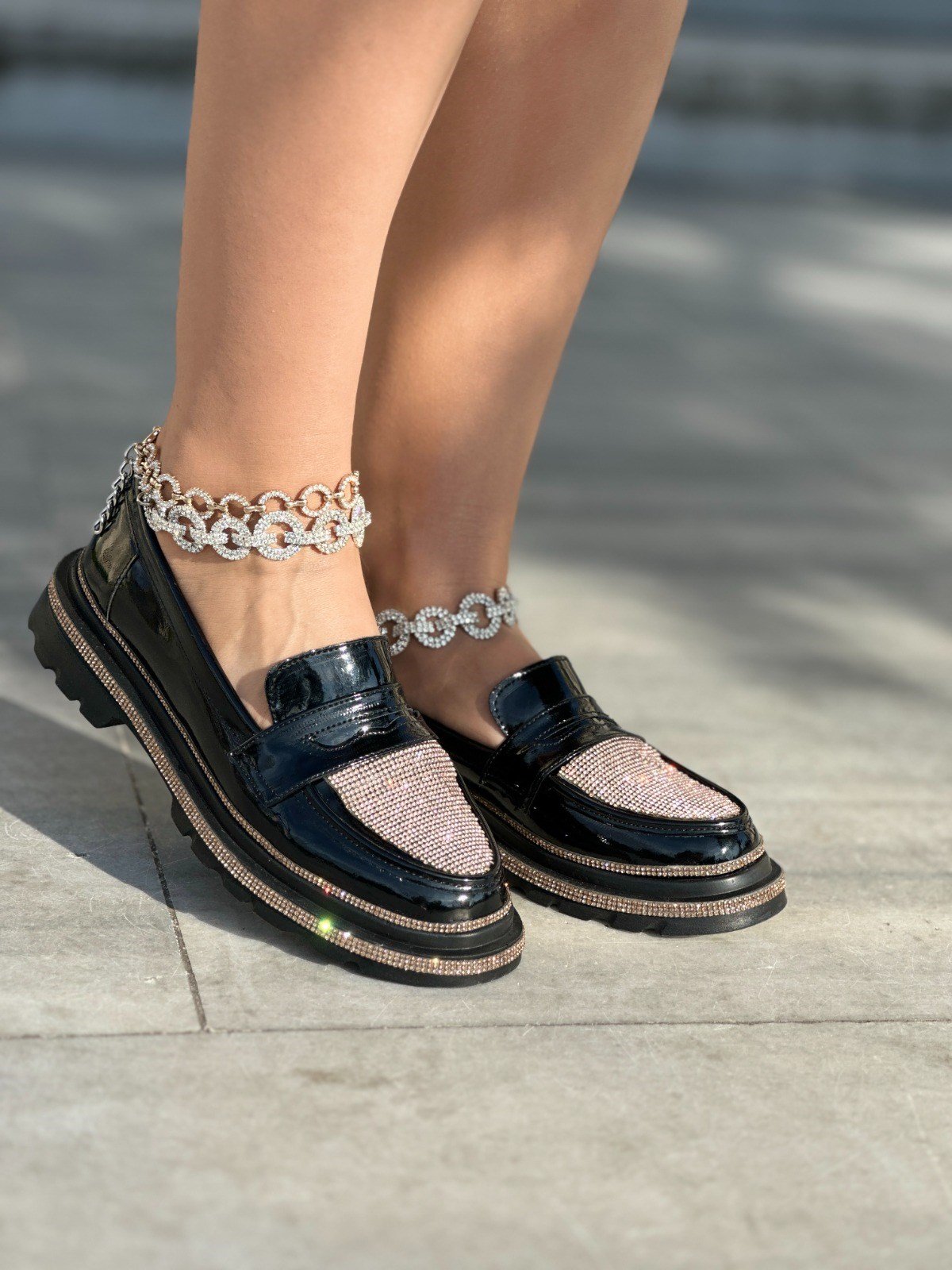 Newal Kristal Taşlı Loafer Gold - Loafer