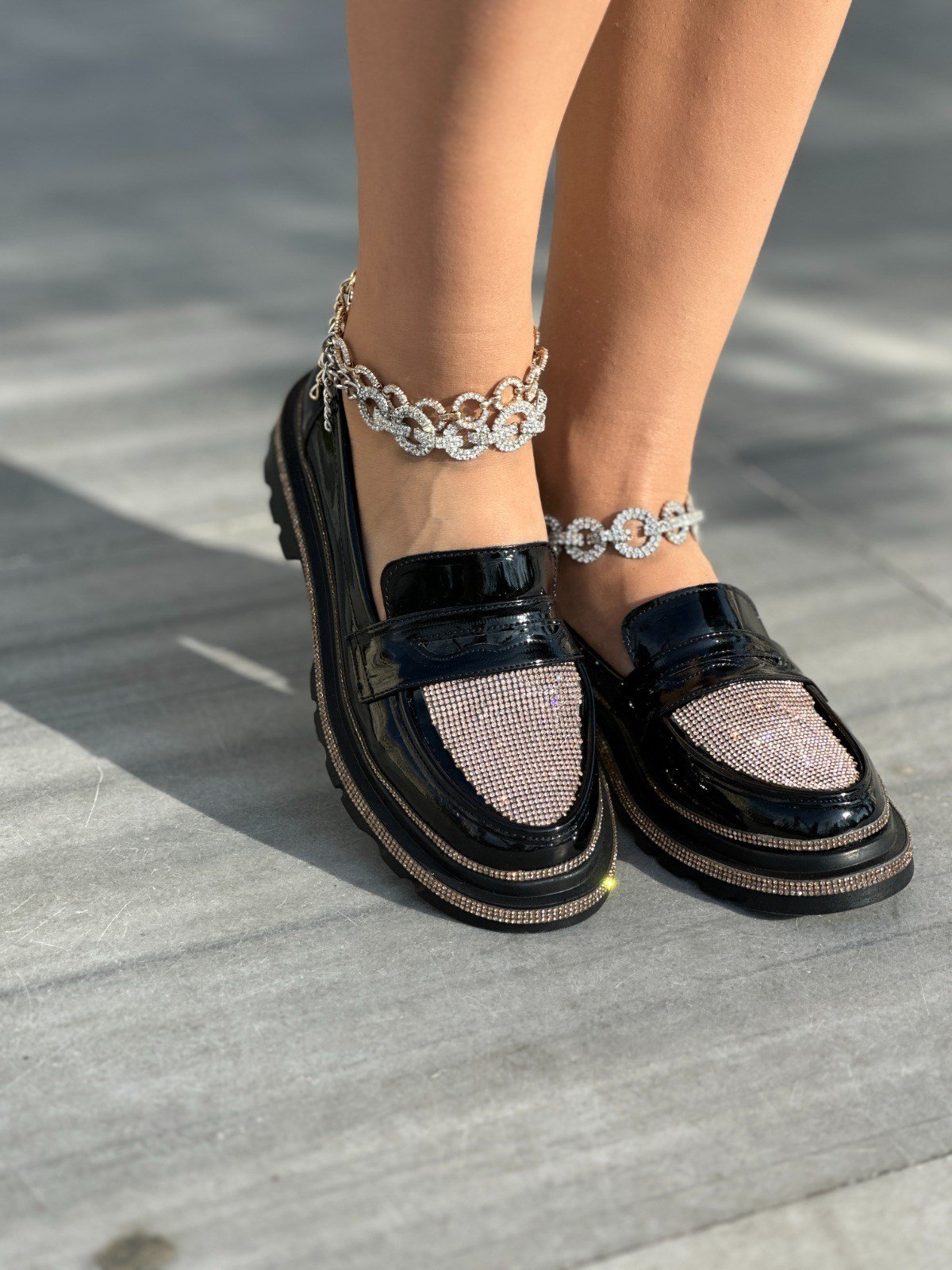 Newal Kristal Taşlı Loafer Gold - Loafer