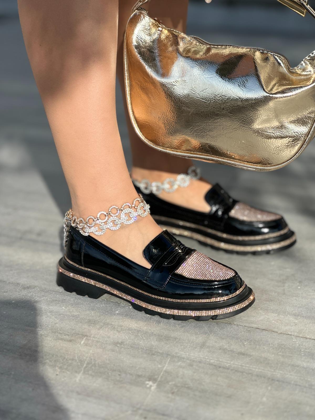 Newal Kristal Taşlı Loafer Gold - WOMAN SHOES