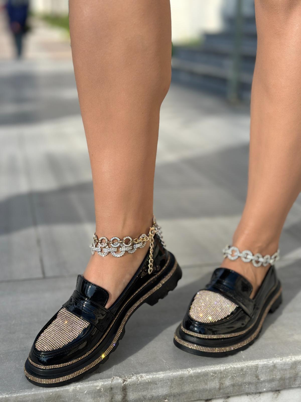 Newal Kristal Taşlı Loafer Gold - WOMAN SHOES