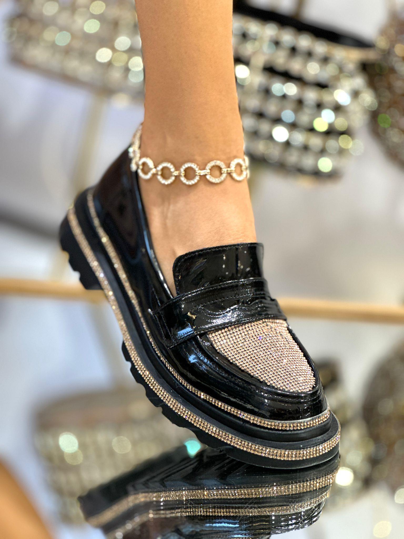 Newal Kristal Taşlı Loafer Gold - WOMAN SHOES