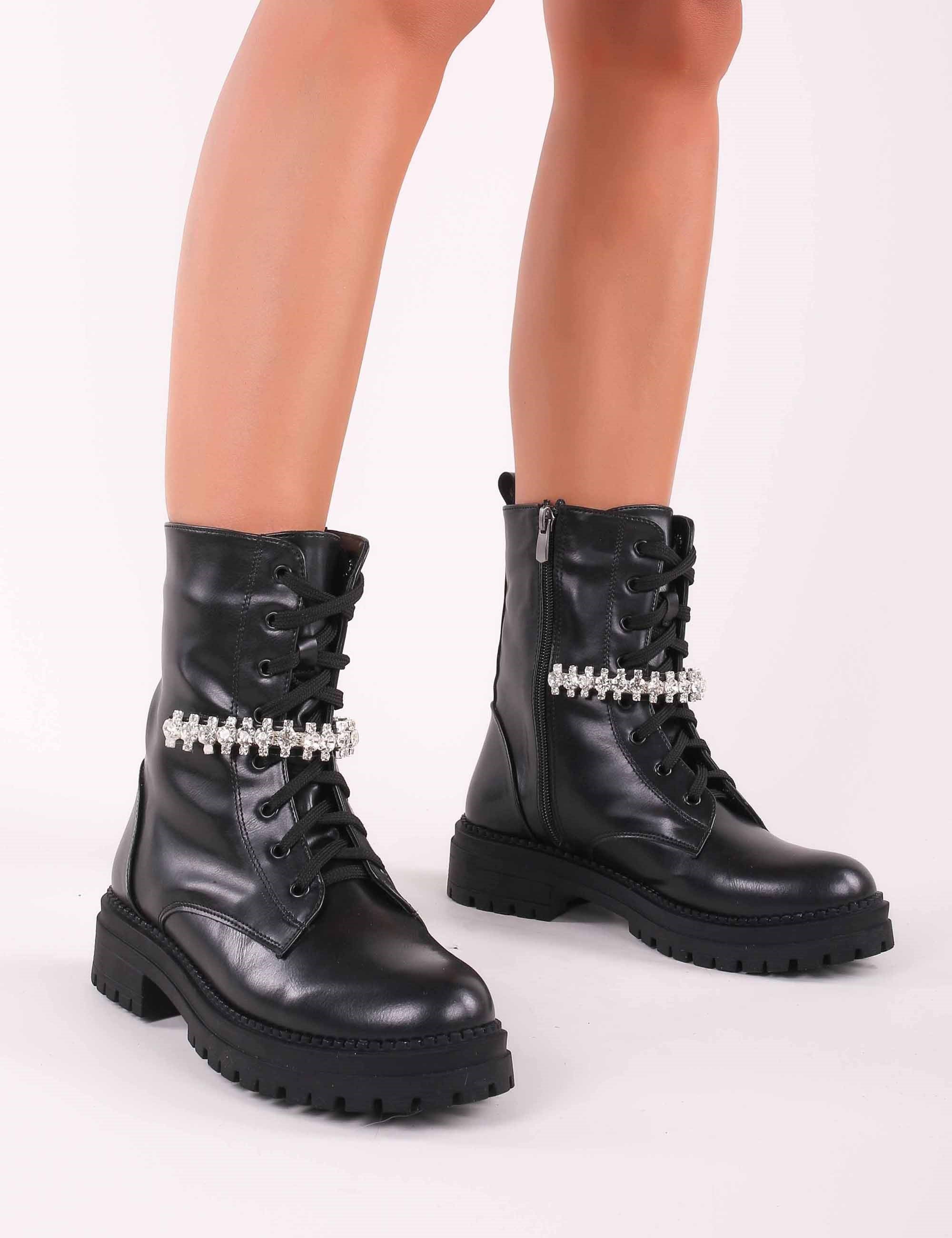 Nihaly Kristal Taşlı Bot Siyah - Bot