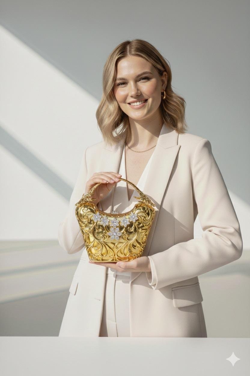 Nissa Taşlı Çanta Gold - 