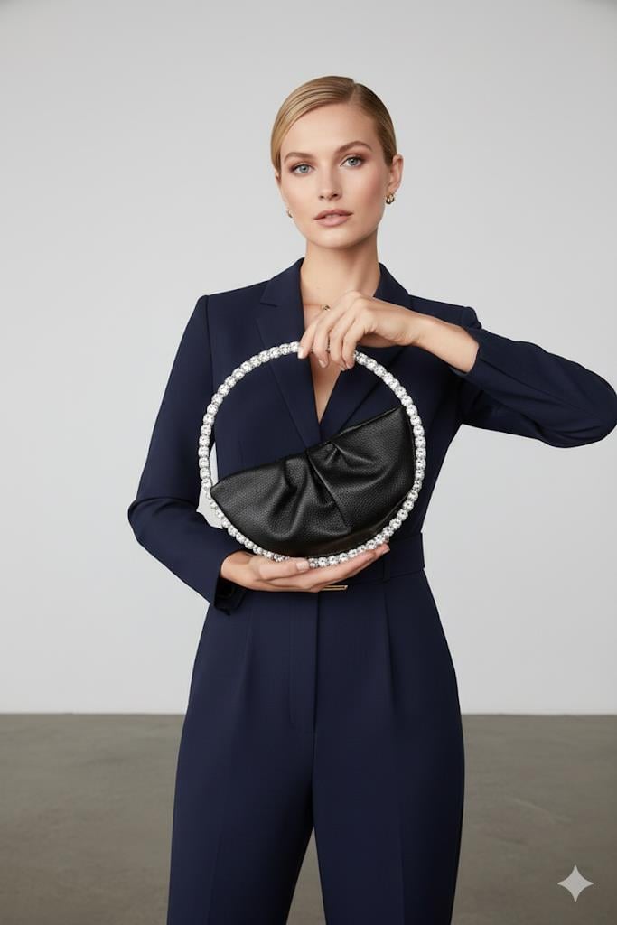 Nobu Crystal Stone Bag Black - Taşlı Çanta