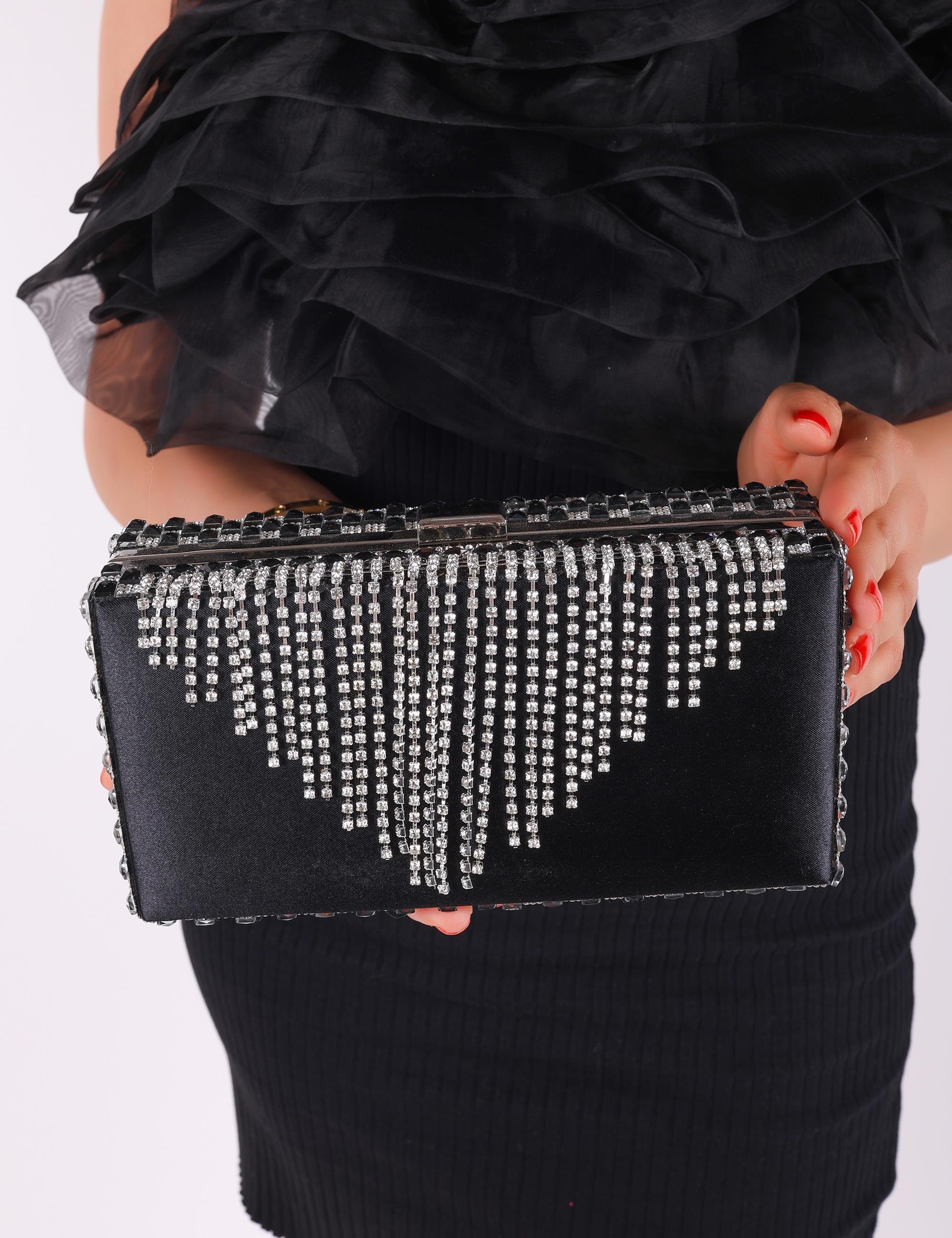 Nordia Kristal Taşlı Çanta Siyah - ÇANTA