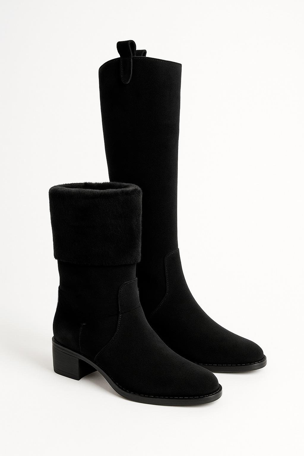 Novva Süet Kovboy Çizme Siyah - 