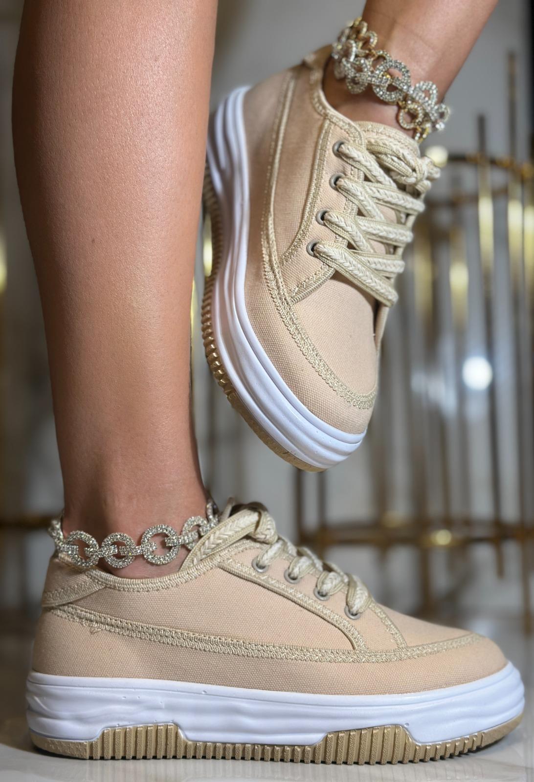 Nubale Keten Spor Ayakkabı Bej - KADIN AYAKKABI