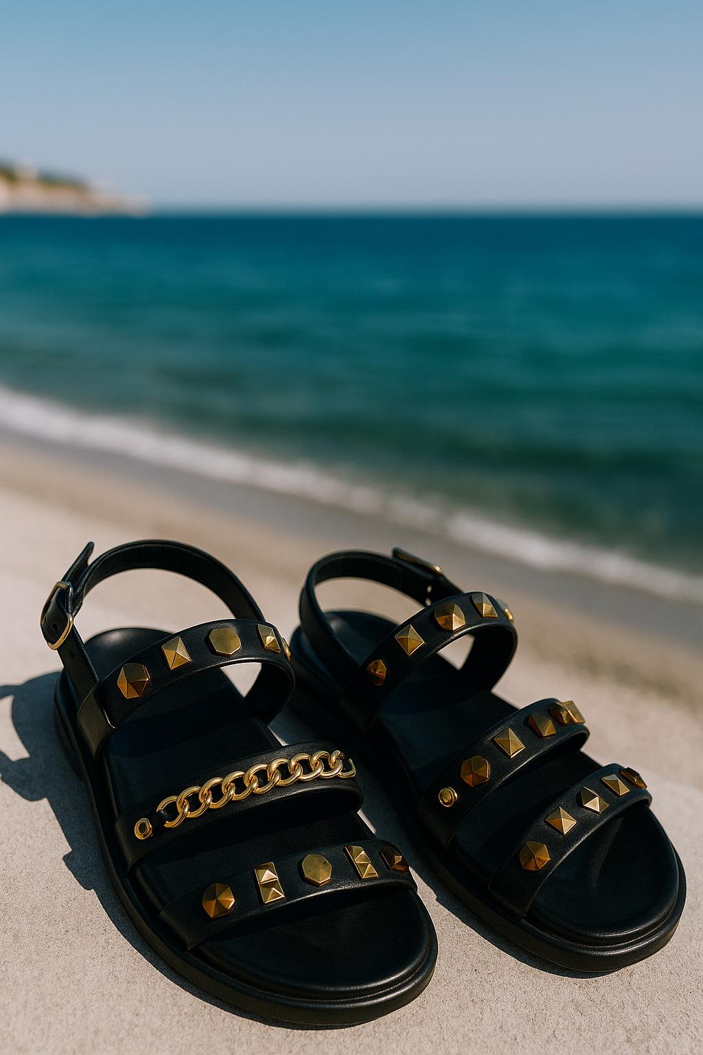 Ocean Özel Tasarım Sandalet Siyah - KADIN AYAKKABI