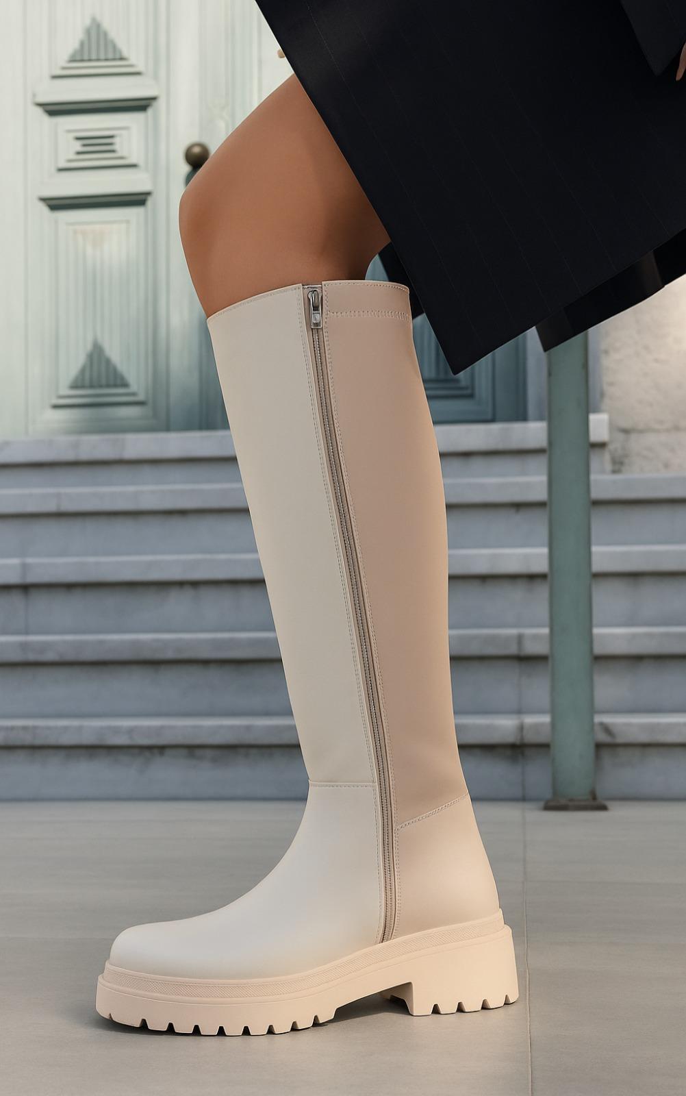 Offila Diz Altı Uzun Çizme Bej - Düz Çizme