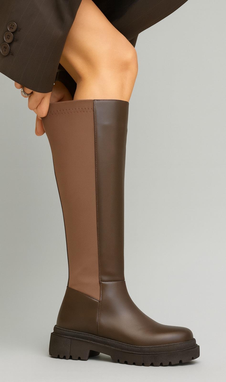 Offila Diz Altı Uzun Çizme Kahverengi - Düz Çizme