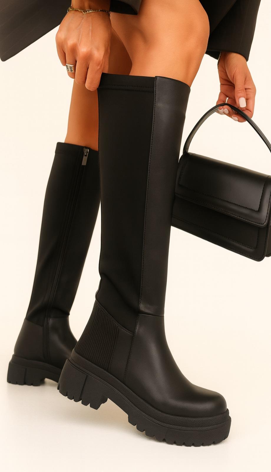 Offila Diz Altı Uzun Çizme Siyah - Düz Çizme