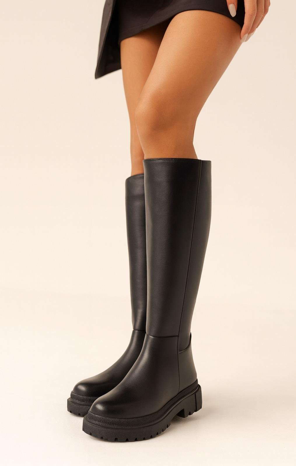 Offila Diz Altı Uzun Çizme Siyah - Düz Çizme