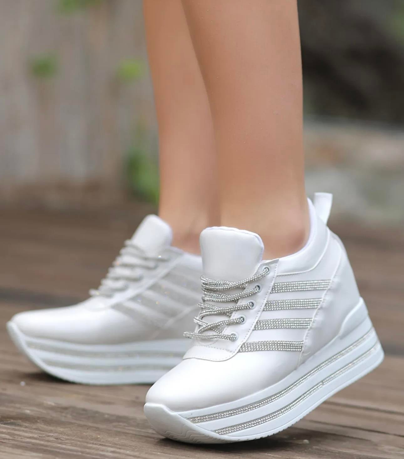 Okita Gizli Topuk Spor Ayakkabı Beyaz - KADIN AYAKKABI