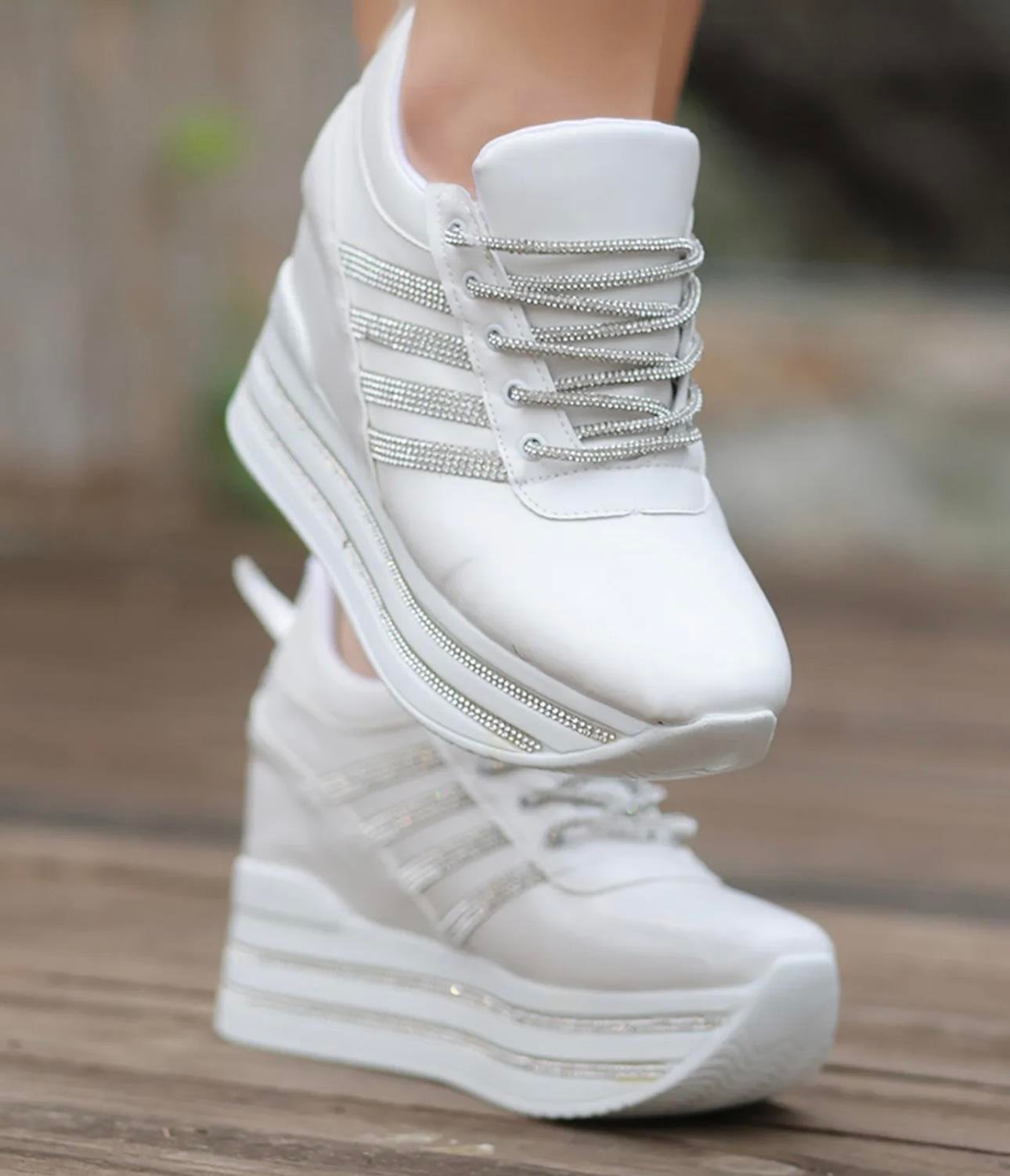 Okita Gizli Topuk Spor Ayakkabı Beyaz - KADIN AYAKKABI