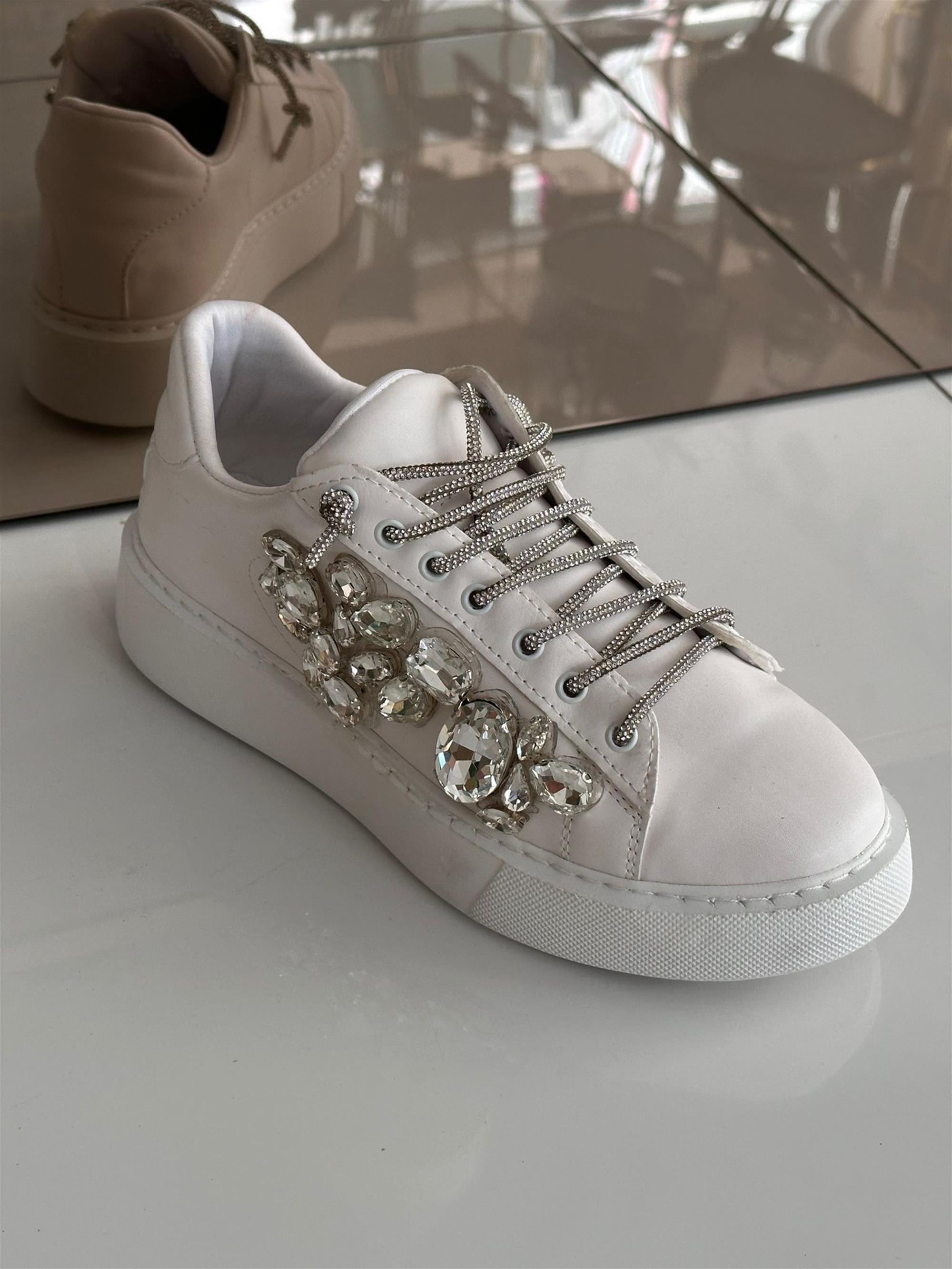 Orient Kristal Taşlı Sneaker Beyaz - KADIN AYAKKABI