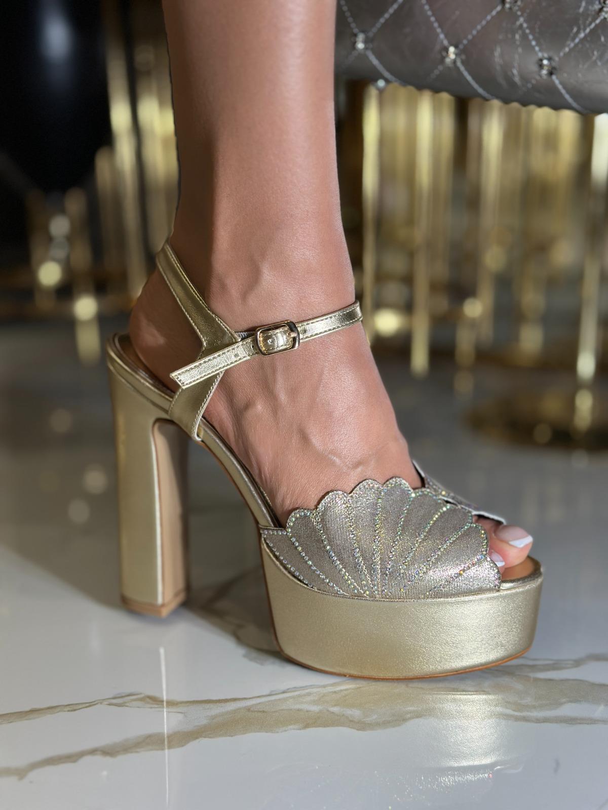 Pearl Platform Topuklu Özel Tasarım Ayakkabı Gold - KADIN AYAKKABI