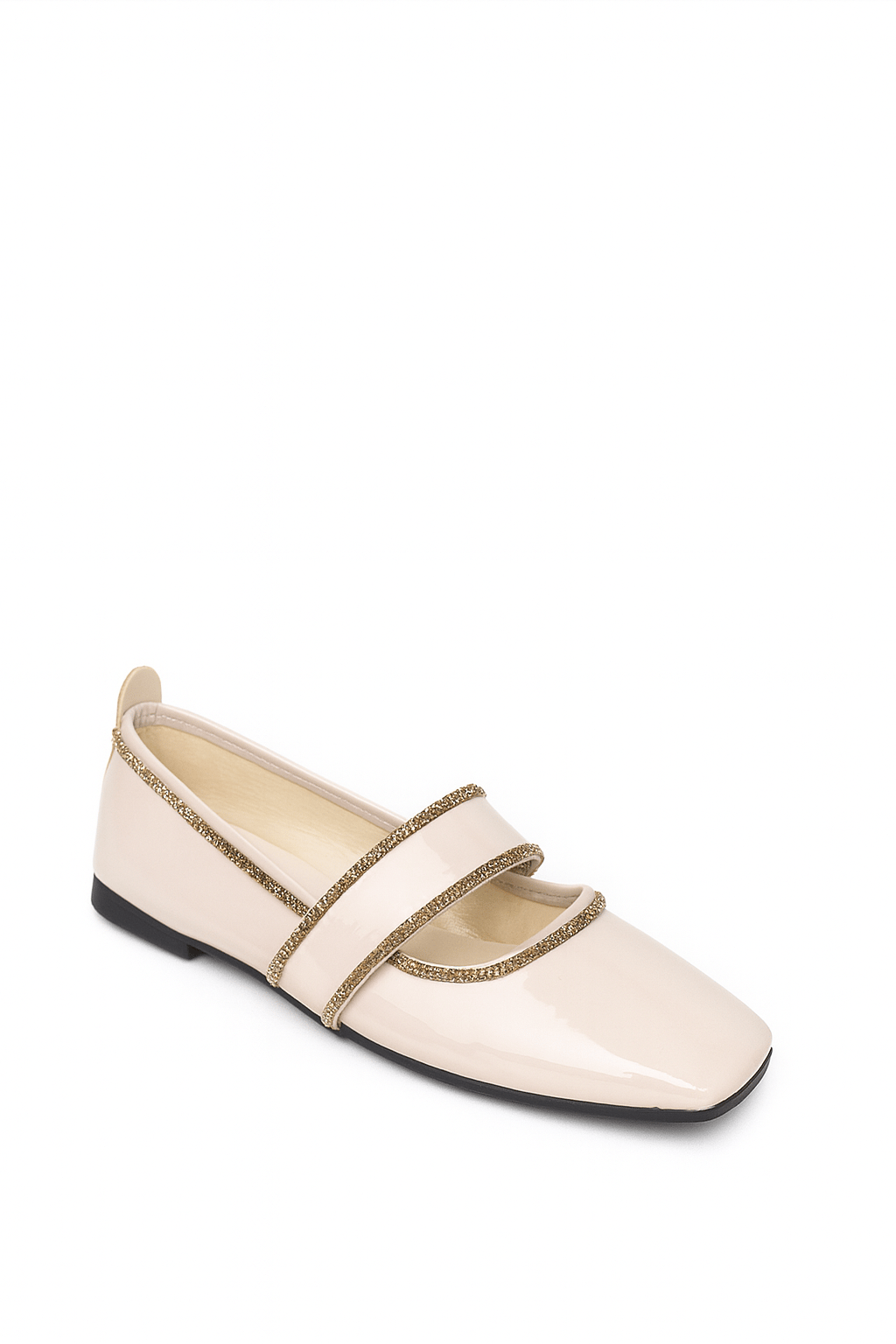 Pisa Kristal Taşlı Rugan Babet Gold Krem - KADIN AYAKKABI