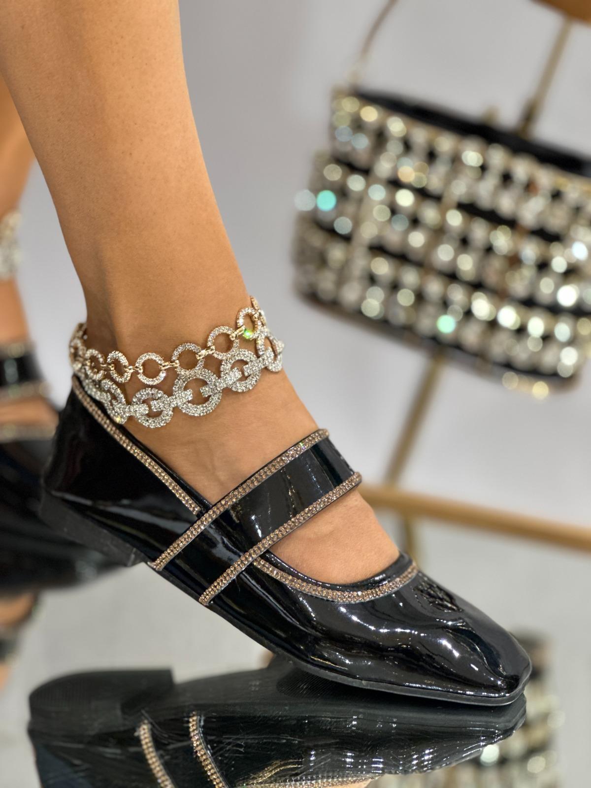 Pisa Kristal Taşlı Rugan Babet Gold - WOMAN SHOES
