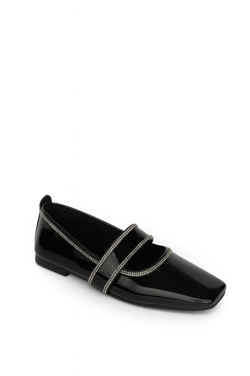 Pisa Kristal Taşlı Rugan Babet Gümüş Siyah - KADIN AYAKKABI