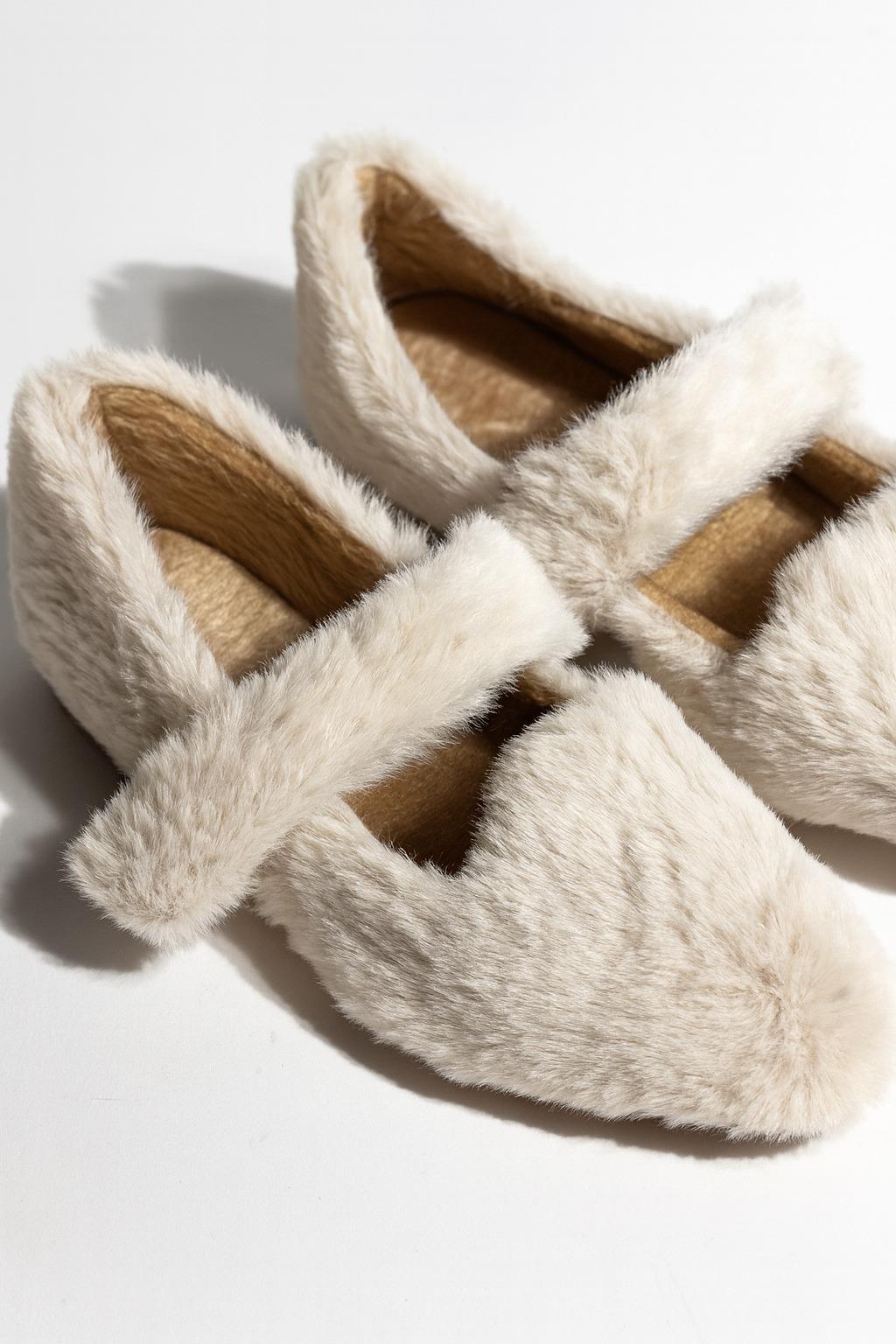 Plush Kürklü Babet Bej - Kışlık Terlik