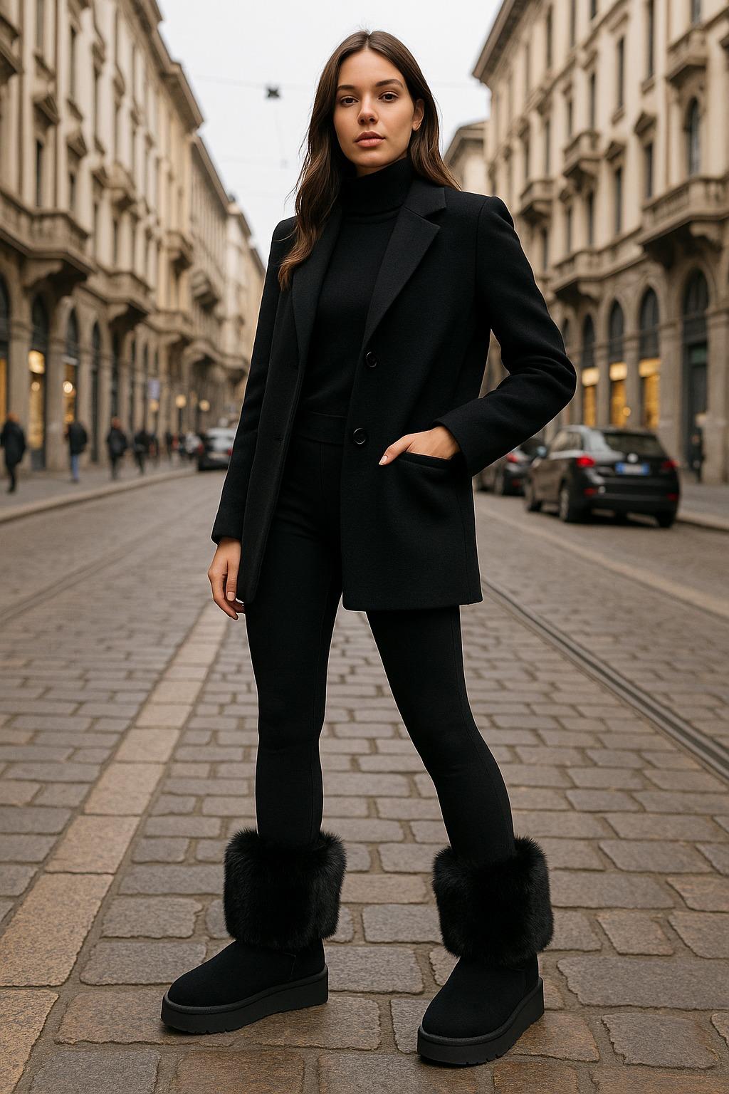 Pofi Bot Siyah - Düz Bot