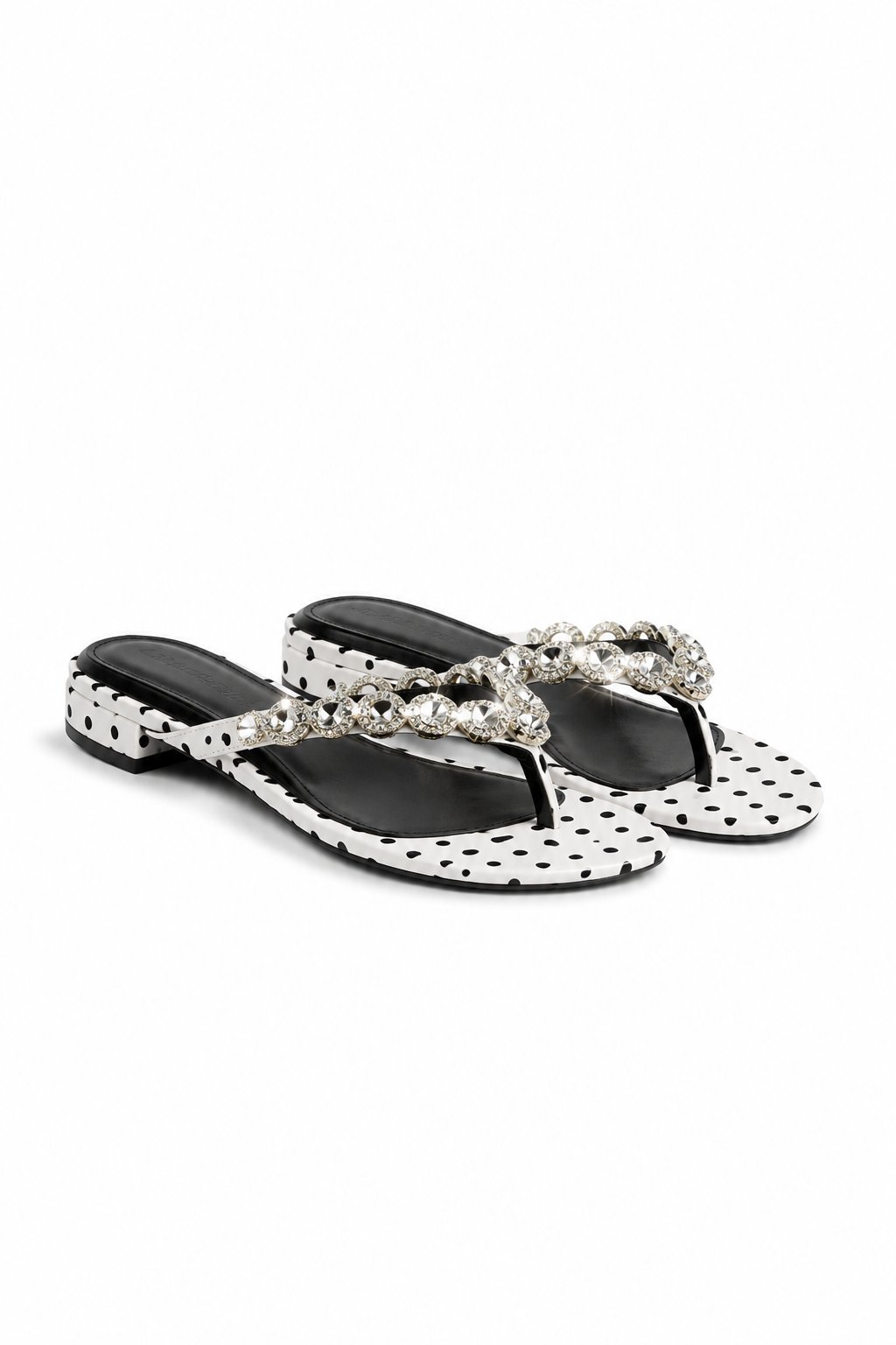Polka Dots Taşlı Terlik Beyaz - Düz Taban Terlik