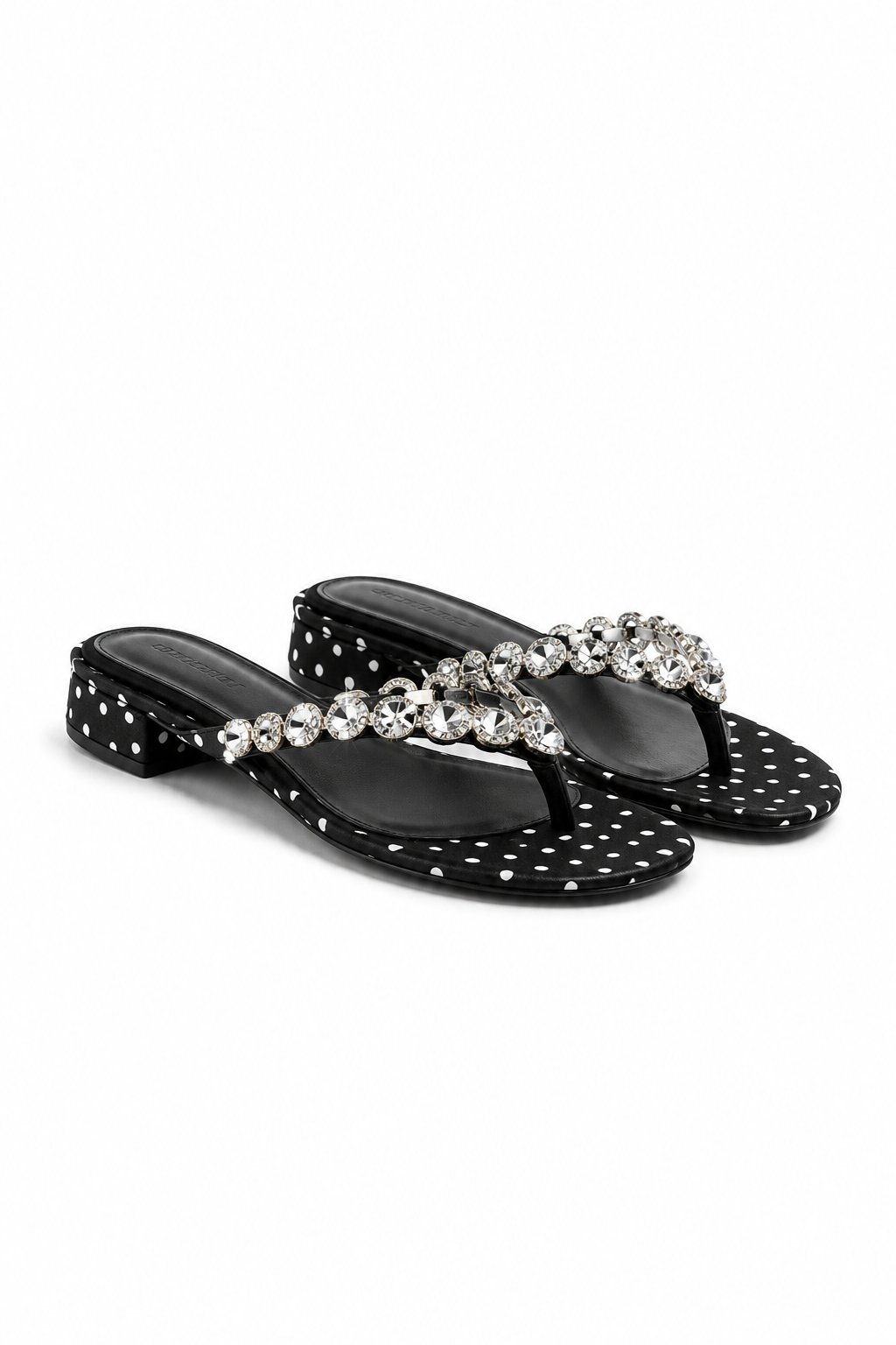 Polka Dots Taşlı Terlik Siyah - Düz Taban Terlik