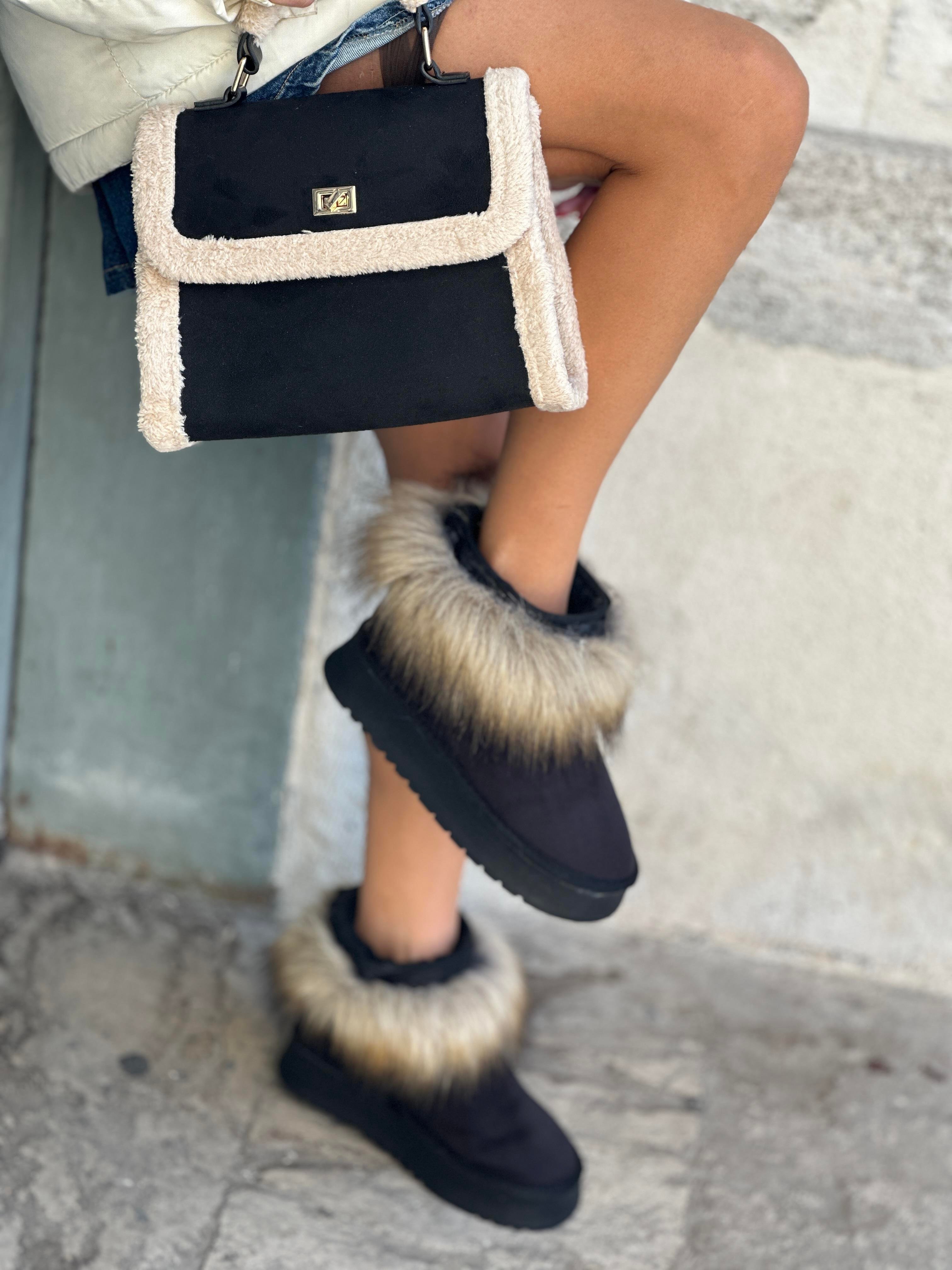 Raya Tüylü Bot Siyah - ANKLE BOOTS