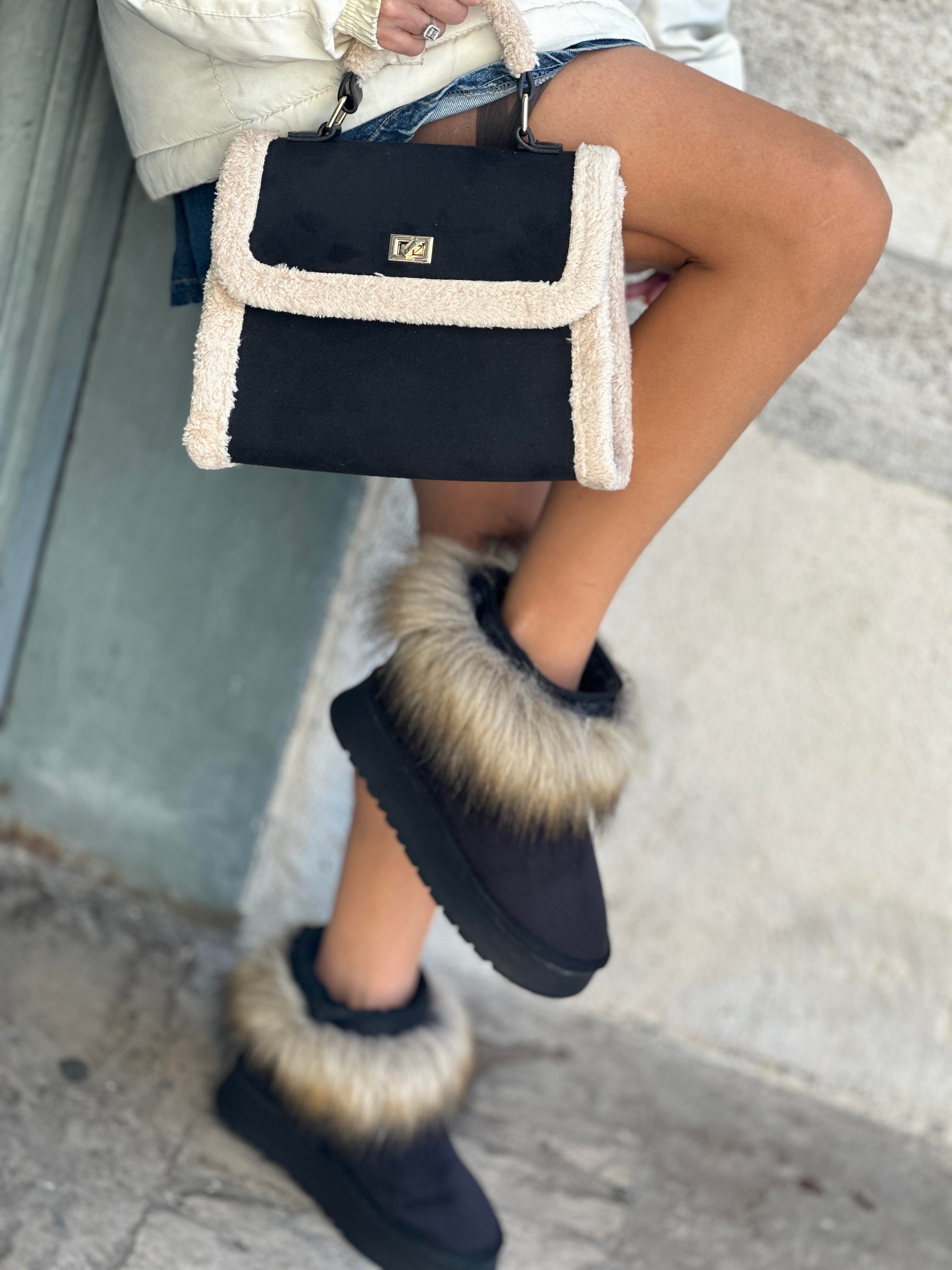 Raya Tüylü Bot Siyah - ANKLE BOOTS